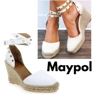 Maypol Anthropologie Nadil White Rock Stud Wedge Espadrille Sandal